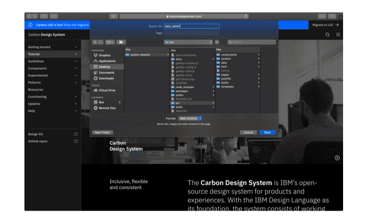 Example of specifying an export location